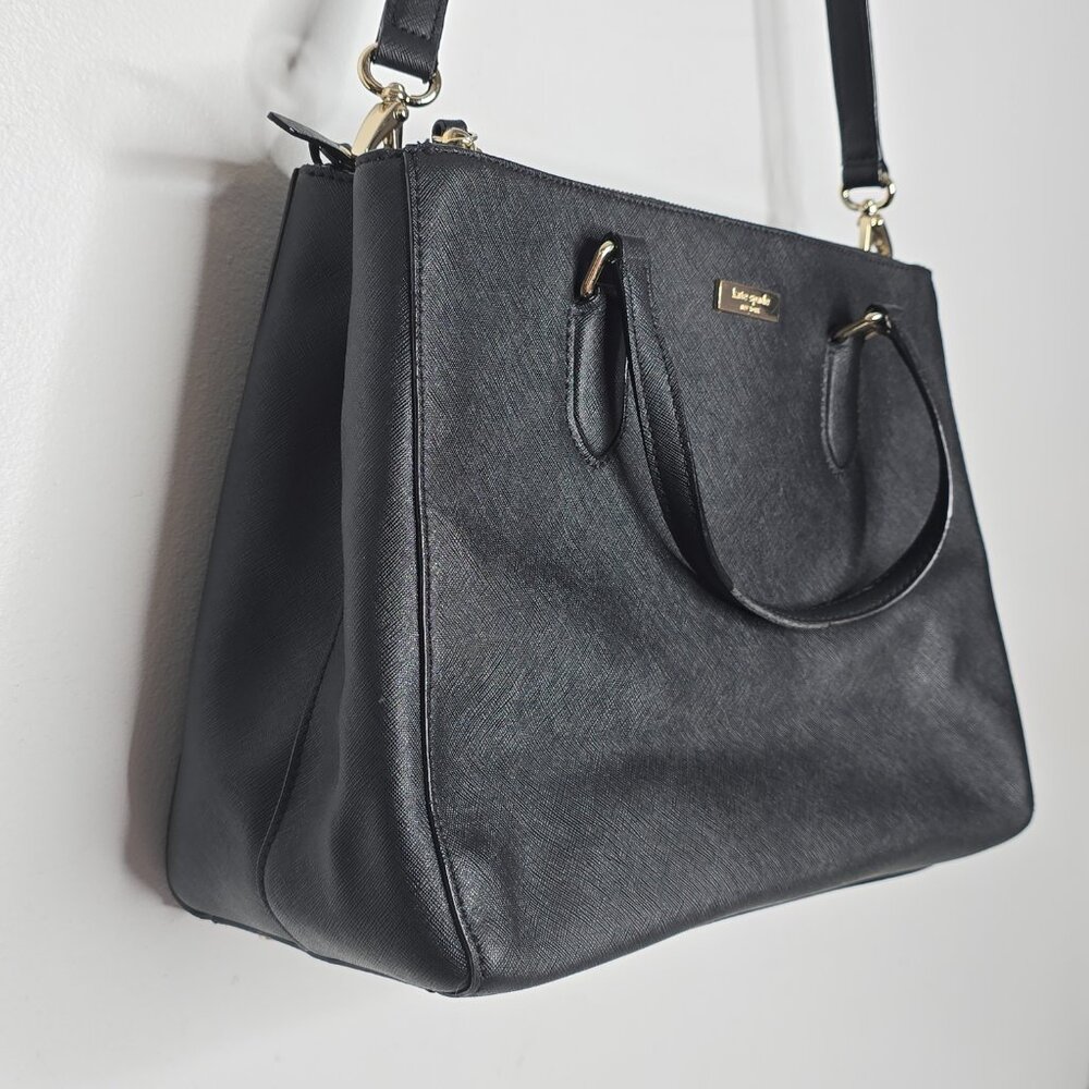 Kate Spade New York Womens Zipped Tote Shoulder Handbag Black Leather 3 Sections